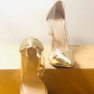 Prettylittlething Gold Metallic and Clear Pump